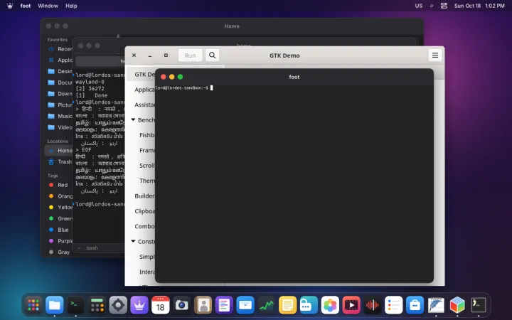Three Linux apps in the Dock